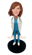 Female Doctor In White Coat and Scrubs Bobblehead