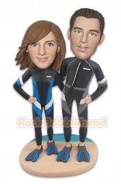 Diving Couple On The Beach Custom Bobblehead