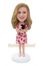 Girl In Skirt Custom Bobblehead Holding Camera