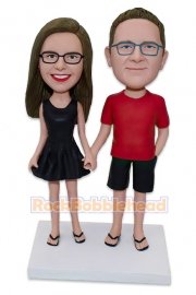 Casual Couple Hand in Hand Custom Bobblehead